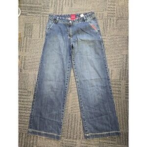 Wide Leg Jeans Women's Denim Blue Cropped‎ High Rise Casual Pants Y2K sz 8